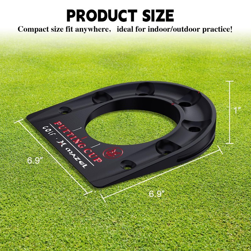 MAZEL Golf Putting Cup Hole Accuracy Trainer - Anodized Milled Aluminum Alloy Putting Training Aid for Indoor Outdoor Practice, with Carry Bag (Black)