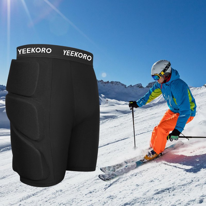 YEEKORO 3D Protective Padded Shorts for Snowboard, Ski and Skate, Protection Pads for Tailbone, Hip, and Butt, Crash Pad Impact Gear (M) Black
