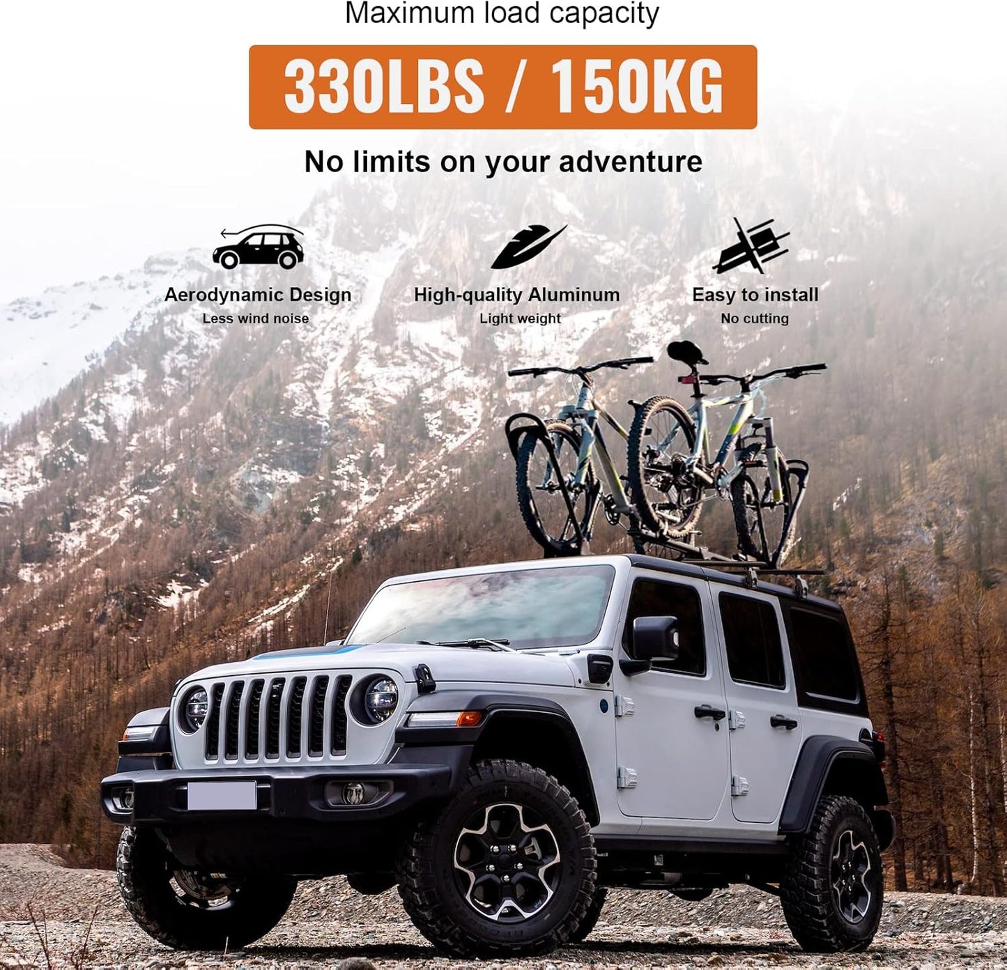 Wonderdriver Heavy Duty Roof Rack Cross Bars - 330lb Capacity for Jeep Wrangler JK JL Gladiator JT (2007-2026) | Aluminum Cargo Carrier