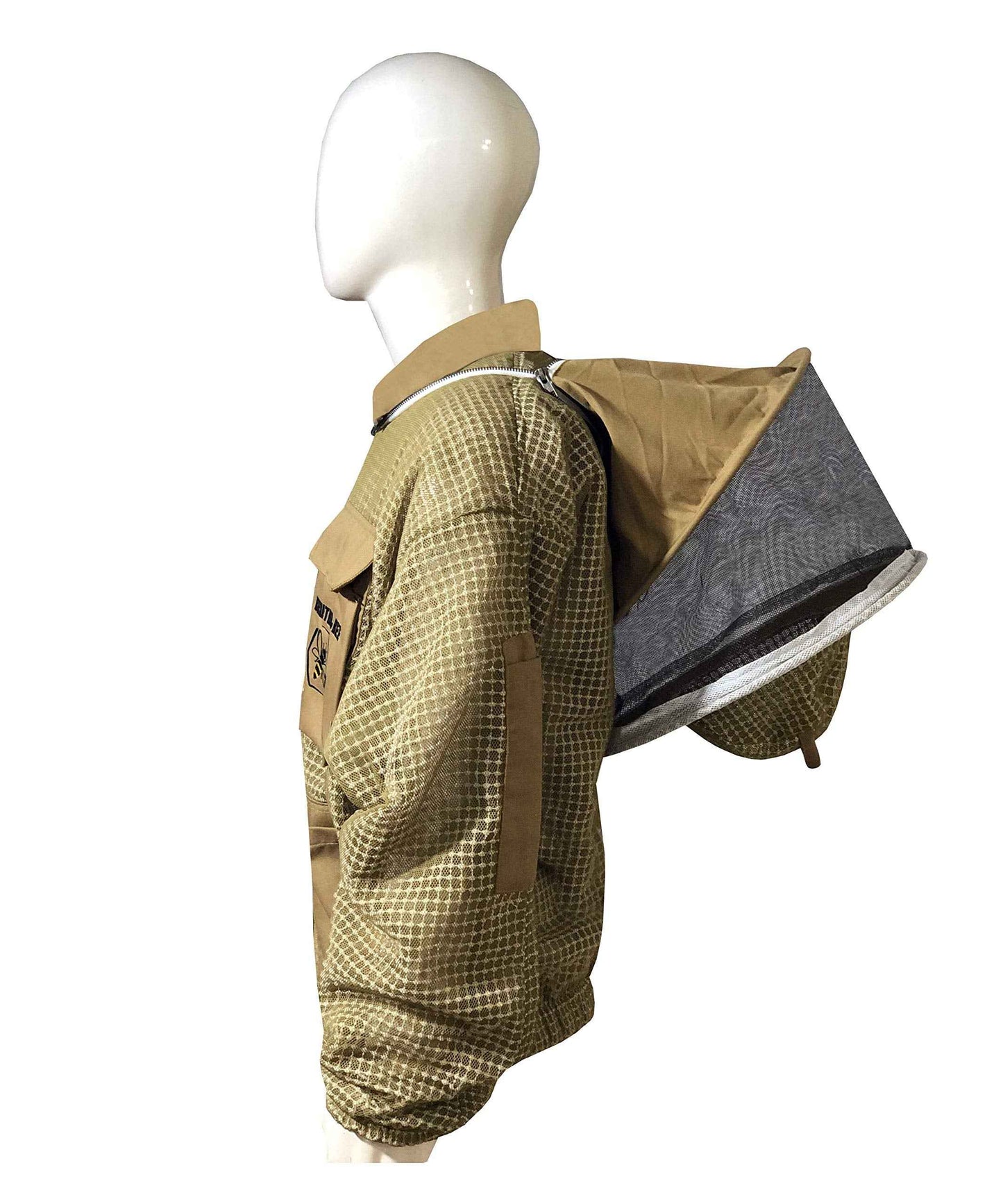 Brutul Bee 3 Layer Beekeeping Ultralight Ventilated Jacket with Round Veil (2XL, Khaki)