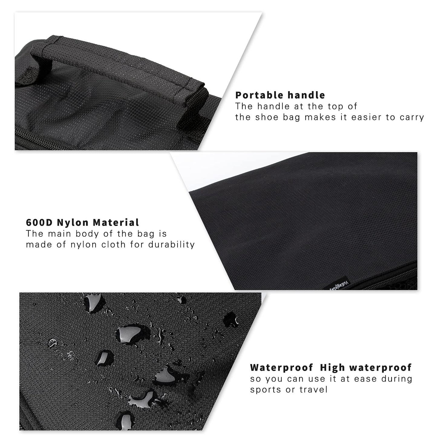 YuEagleSky Shoes Bag for Outdoor Sport Travel Golf Waterproof Shoe Pouches Organizer with Zippered Mesh Breathable(Black)