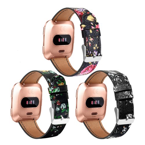 POHNUI 3 Pack Leather Bands Compatible With Fitbit Versa 2/Lite/SE for Women Men, Adjustable Soft Leather Replacement Strap Wristband for Smart Watch