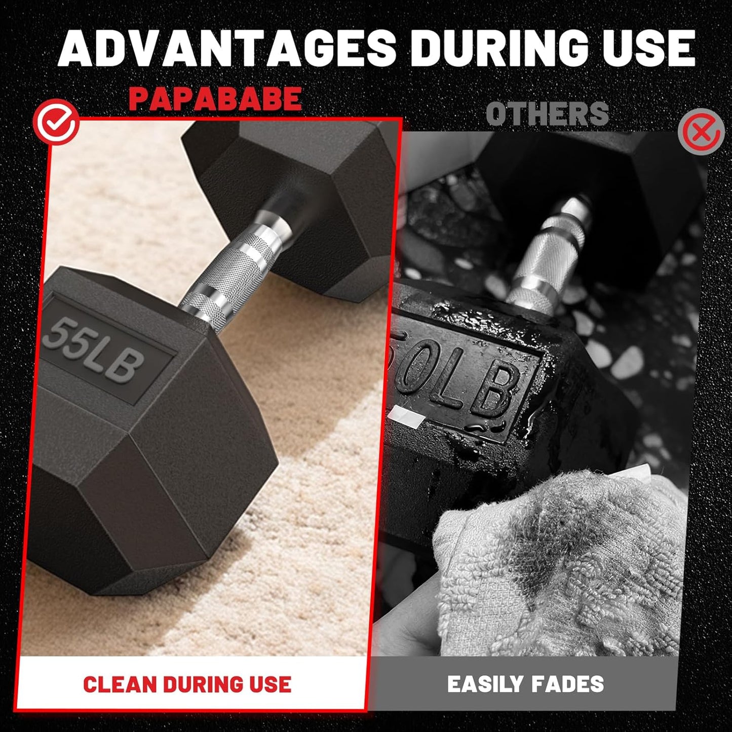 PAPABABE HEX Dumbbell Set | 2.5-125lb Rubber Encased Weights for Home Gym & Strength Training