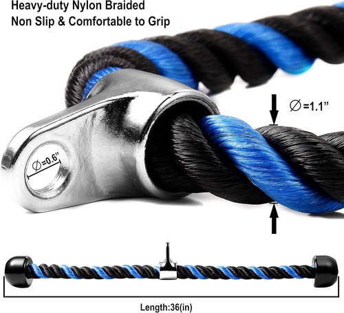 Deluxe Tricep Rope - Non-Slip Cable Attachment for Gym Workouts | 27 & 36 Inch Length