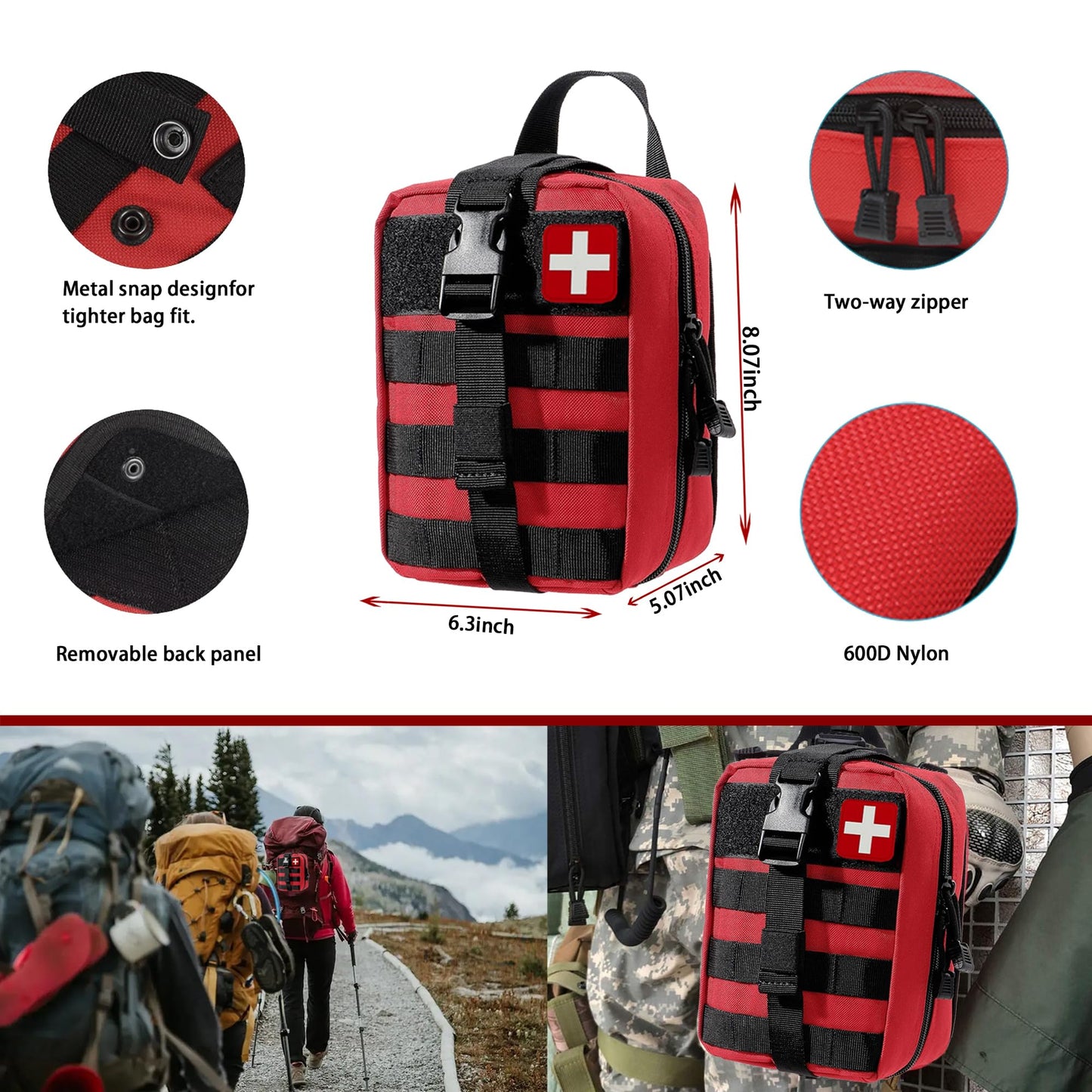 Universal IFAK Trauma First Aid Kit Molle Pouches Emergency Survival Kit Suitable for Home, car, Travel, Camping, Hiking, Sports, Outdoor Emergencies-Quick Response First Aid Essentials (Red)