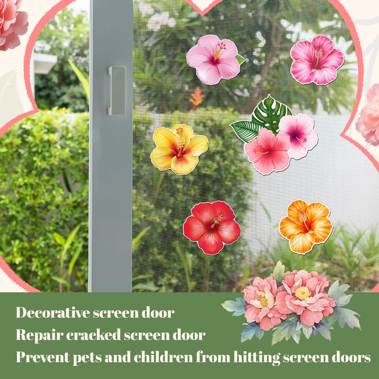 Konohan 12 Pcs/6 Pairs Screen Door Magnets Hibiscus Tropical Flower Double Sided Screen Door Magnetic Flexible Protector Decorative Magnets for Summer Window Sliding Doors