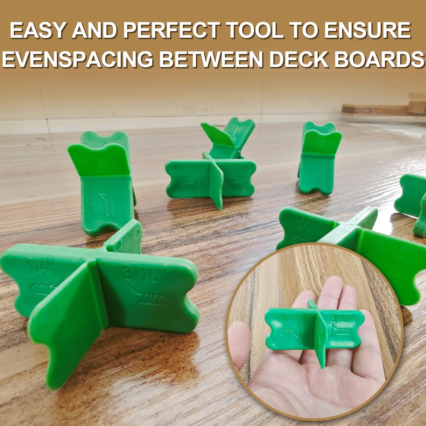 8 Pcs Deck Spacers Tool Set, 4 Thickness Options (1/16", 1/8", 3/16", 1/4") Deck Board Spacers for Composite Decking, Pressure Treated Lumber, PVC & Hardwood Boards (Green)