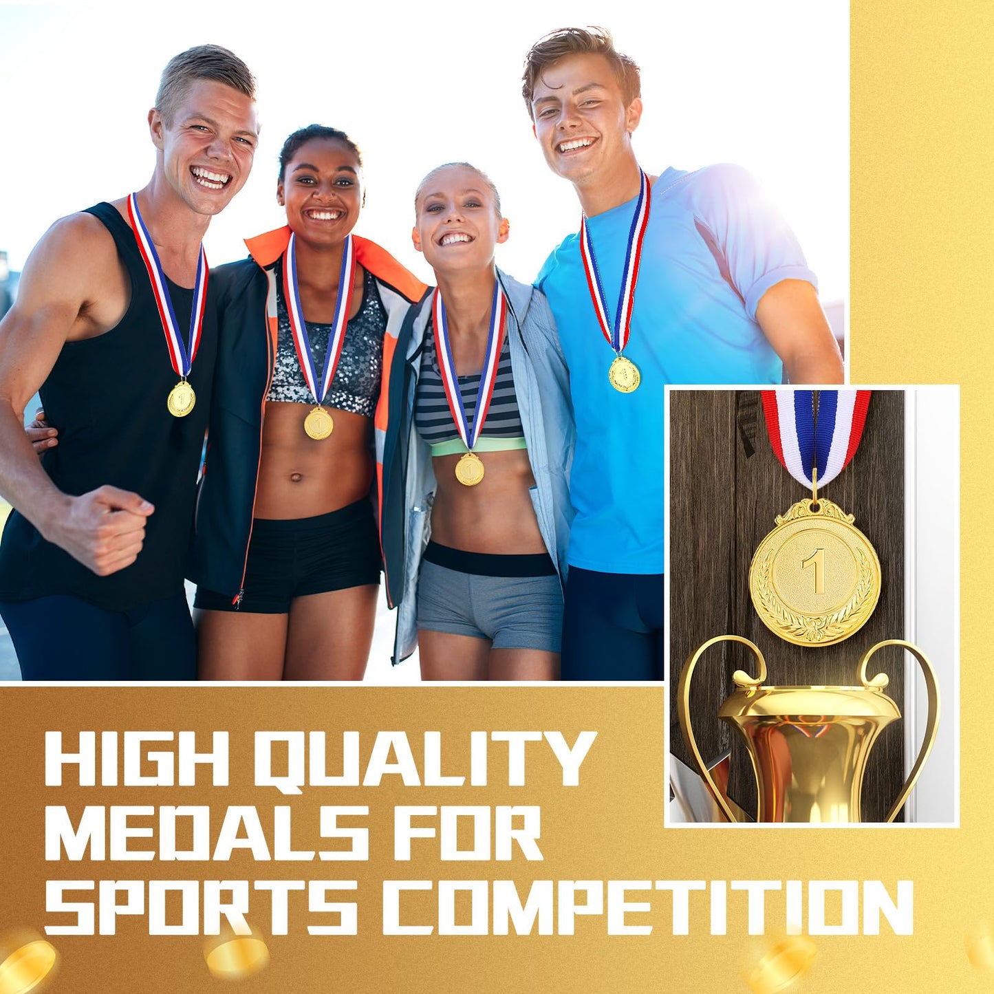 Sasylvia 72 Pcs Gold Medals for Awards 2 Inch Prizes Bulk Winner Medals with Ribbon for Sports, Competitions, Party, Spelling Bees (1st Place)
