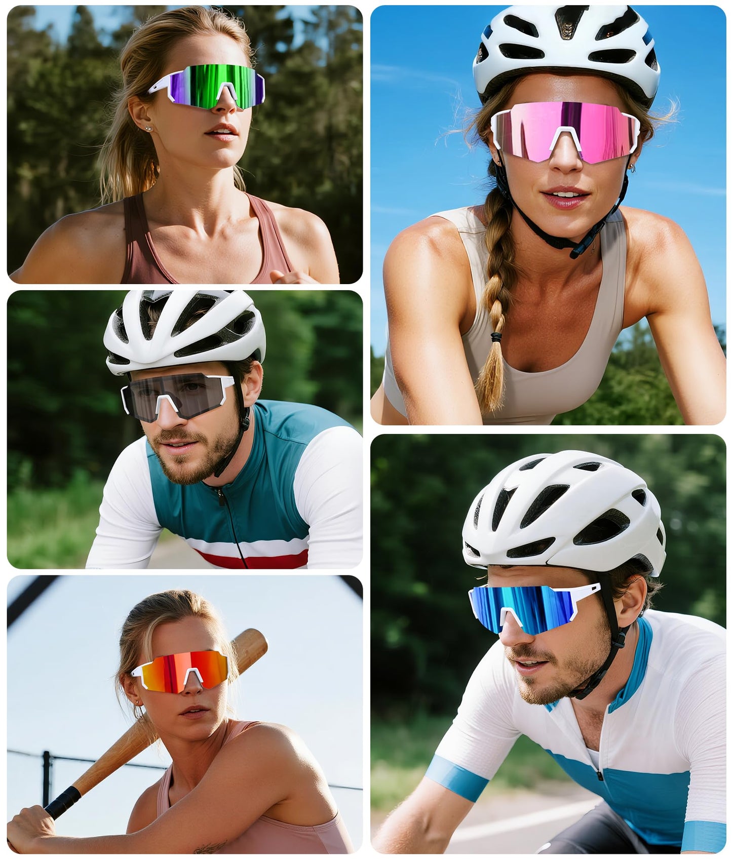 STORYCOAST Sports Running Sunglasses for Men Women Cycling Driving Fishing Bike Sunglasses Polarized UV400 Protection 3Pack Matte Black/Gray+White/Blue+White/Pink