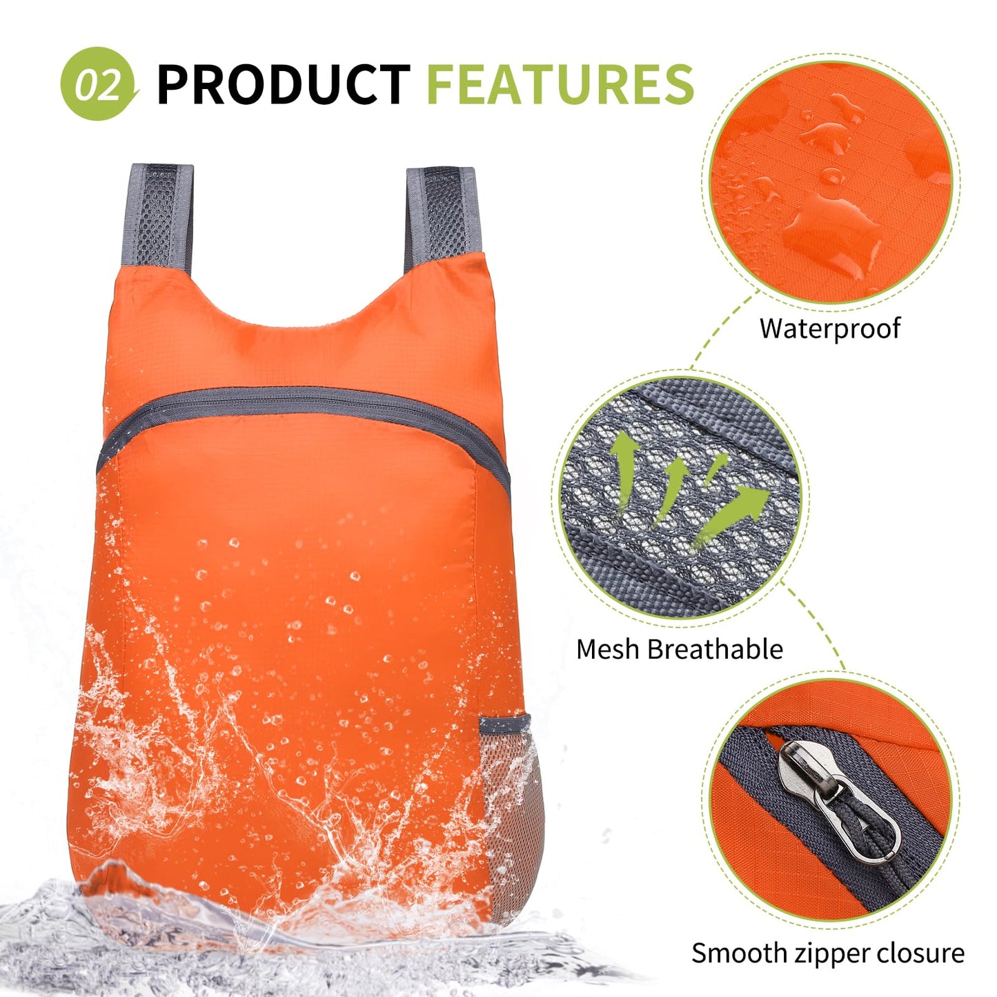 SUIKIHUM 20L Ultra Hiking-Daypack Lightweight Foldable Travel Packable Backpack for Camping Cycling Outdoor,orange