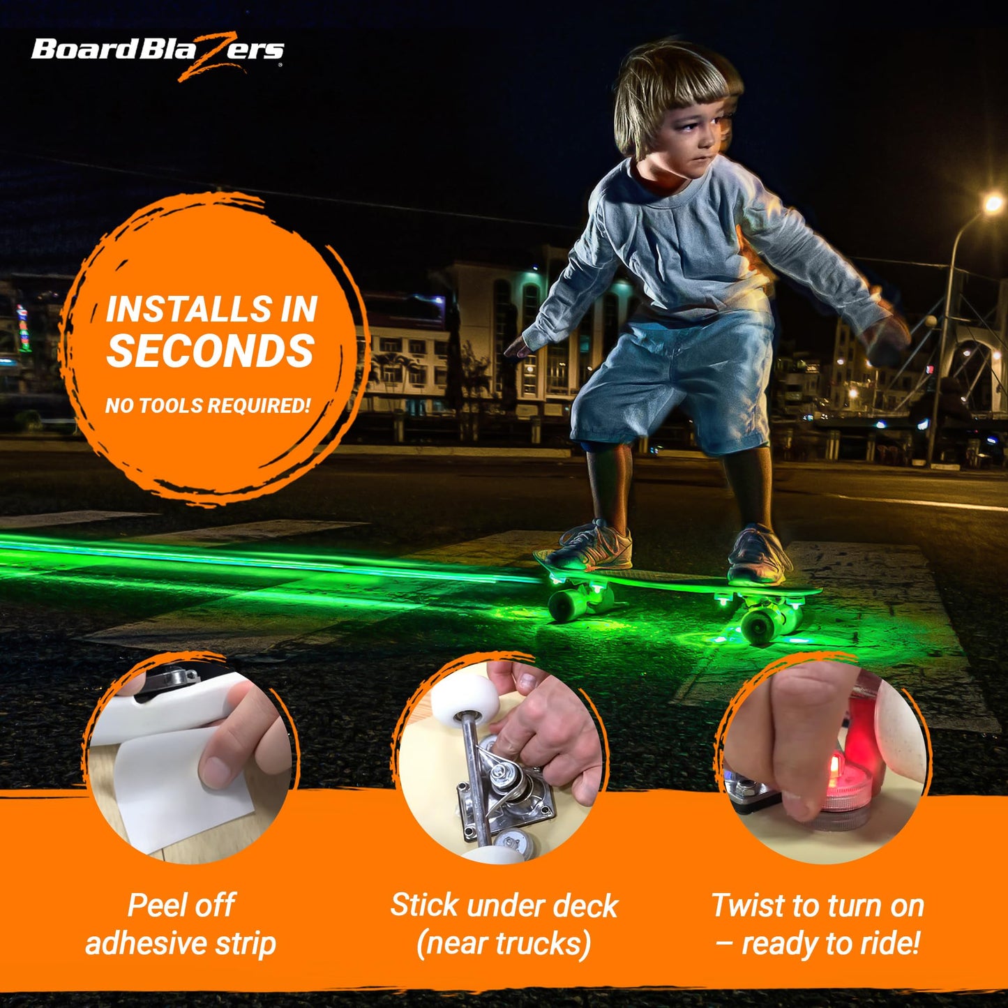 Board Blazers Crazy Color Changing LED Underglow Lights for Longboards, Scooters - Original Skateboard Lights