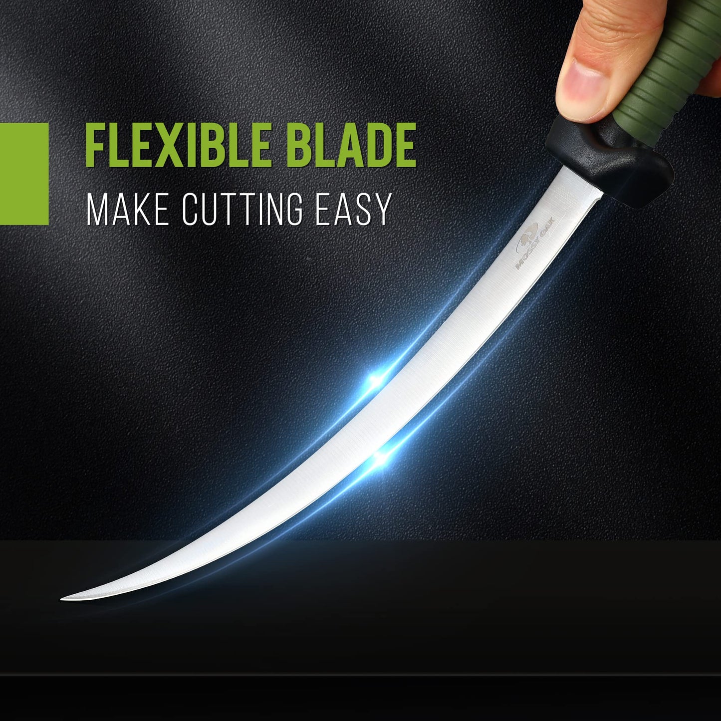 Mossy Oak 3-Piece Fishing Fillet Knife Set with Protective Sheath, Stainless Steel Filet Knives with Non-Slip Handle, Bait Knife for Filleting and Boning (Military Green)