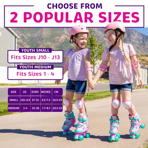 Rainbow Roller Skates (S) + Pink Protective Gear Bundle