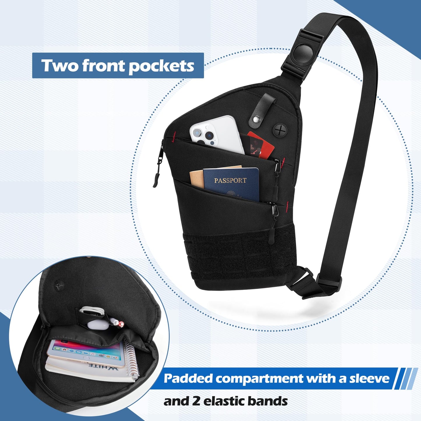 Smasrob Sling Bag for Men and Women, Crossbody Bag with Patches Area and Multiple Pockets (Bag Only), Black