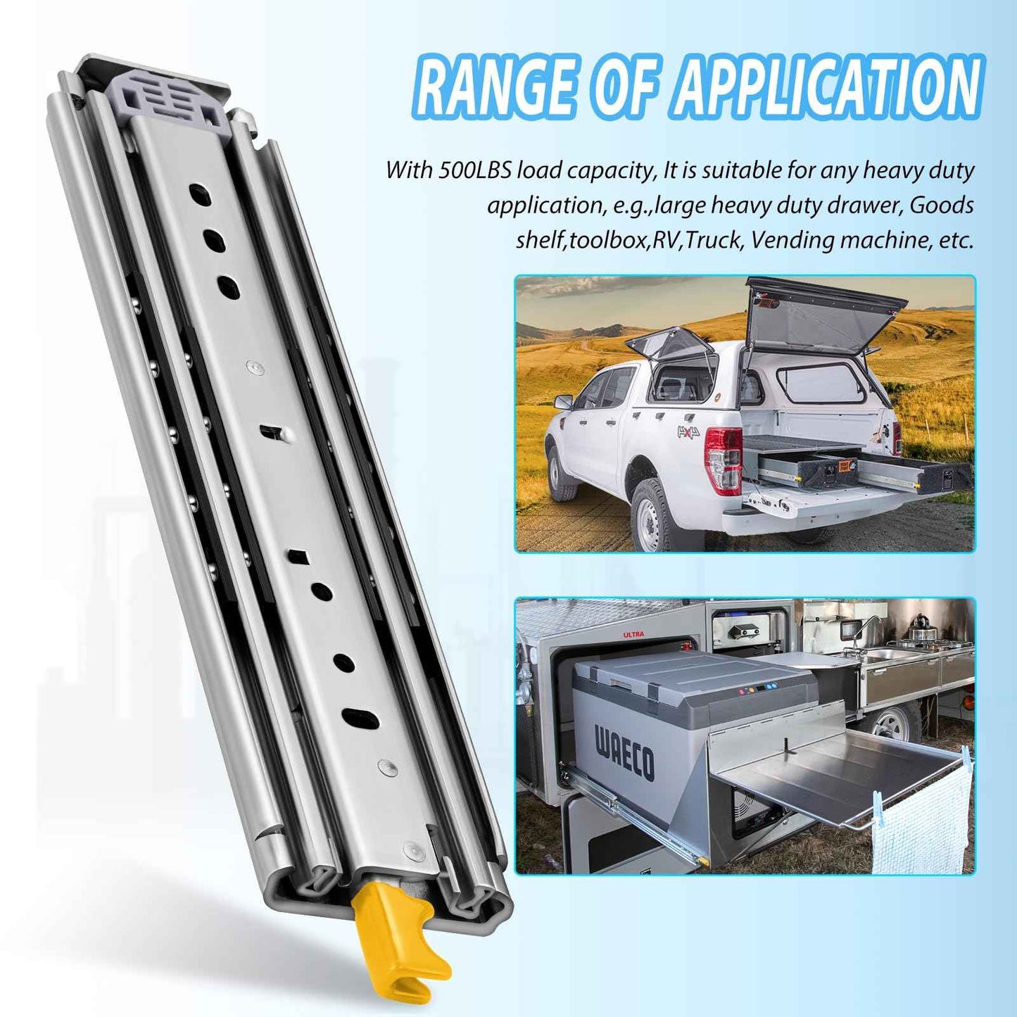 VAGUDE with Lock Heavy Duty Drawer Slides 12 14 16 18 20 22 24 26 28 30 32 34 36 40 44 48 52 56 60 Inch 470 Lbs Side Mount Full Extension Ball Bearing Rails Rail Tool Box Runner-W:76mm, 20 Inch