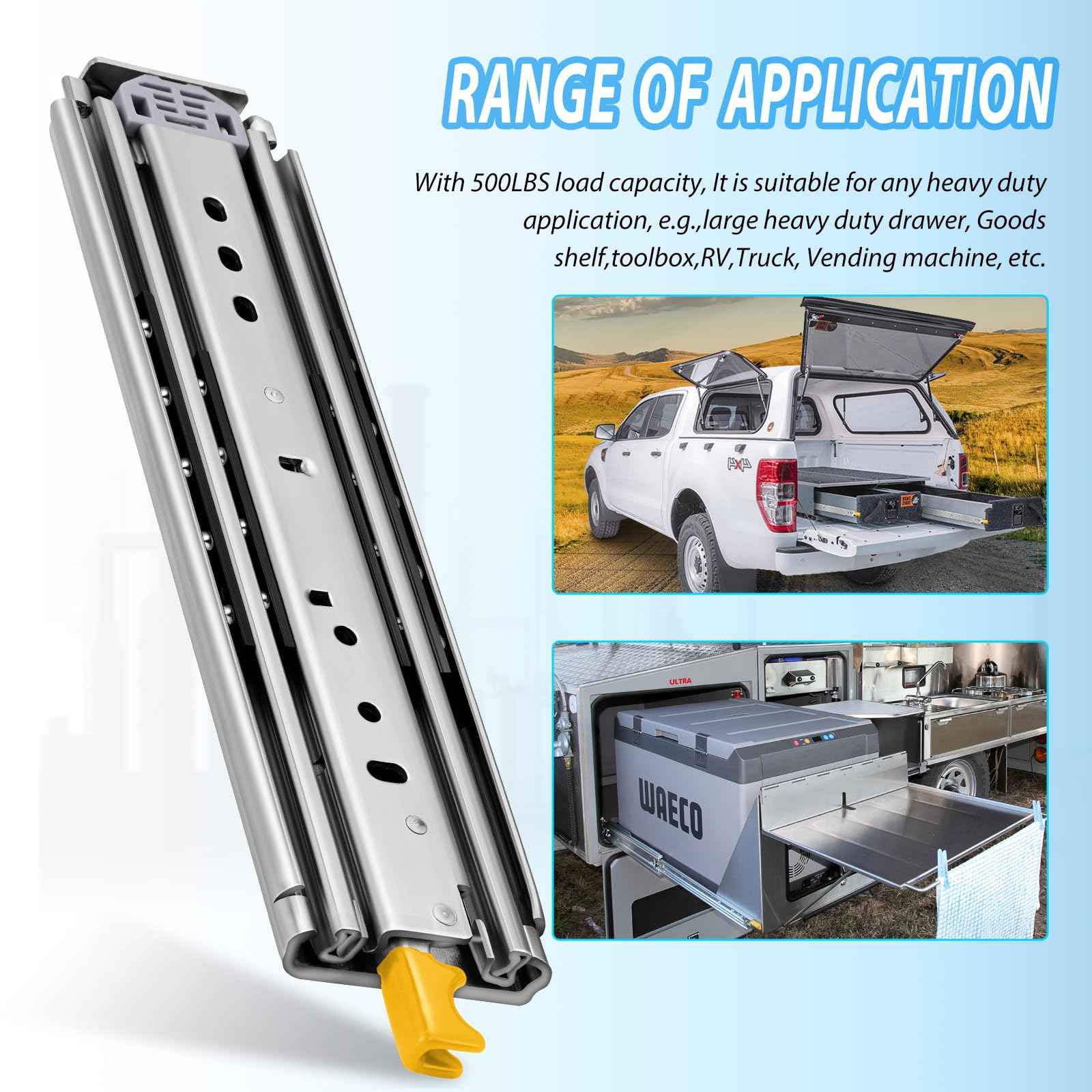 VAGUDE with Lock Heavy Duty Drawer Slides 12 14 16 18 20 22 24 26 28 30 32 34 36 40 44 48 52 56 60 Inch 470 Lbs Side Mount Full Extension Ball Bearing Rails Rail Tool Box Runner-W:76mm, 20 Inch