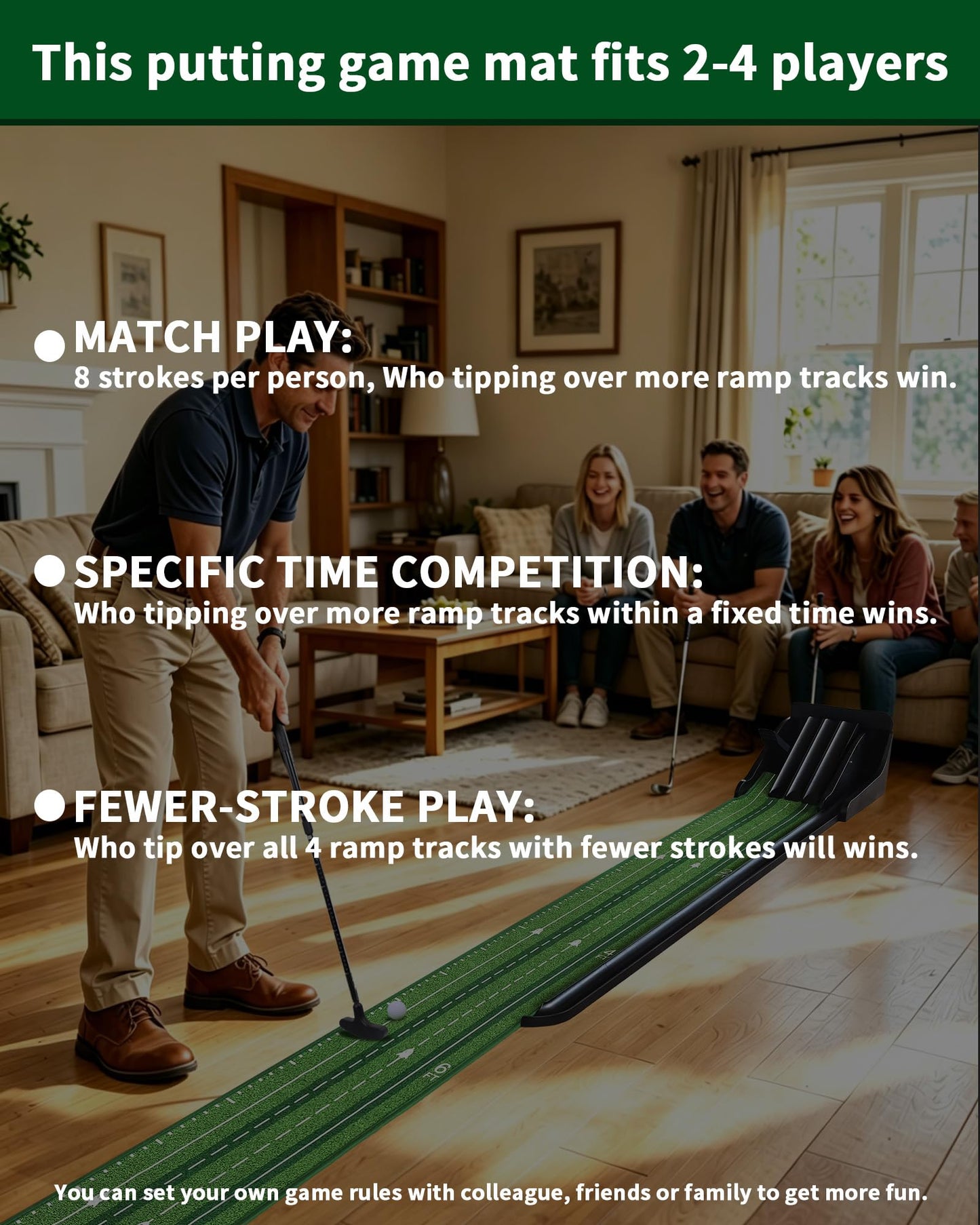Putting Green Indoor - Practice Uphill Putts, Golf Putting Mat with Auto Ball Return, Golf Training Aid for Home, Office, Backyard, Party Game, Great Gifts for Men Dad