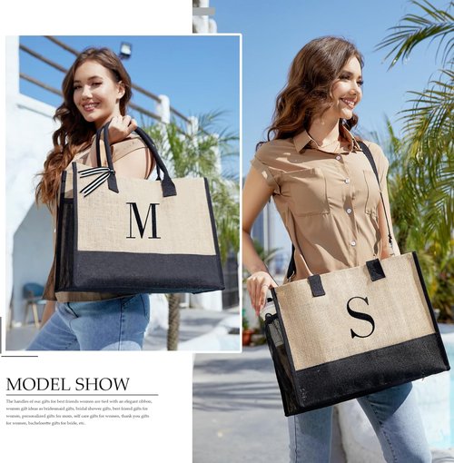 BeeGreen Personalized Canvas Tote Bag - Stylish Leather Handle Gift for Mother's Day, Birthdays & Weddings