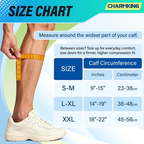 CHARMKING Calf Compression Sleeve for Women & Men Circulation (3 Pairs) 15-20 mmHg - Best Athletic for Running, Cycling, Support - Boost Performance (S/M, Beige)