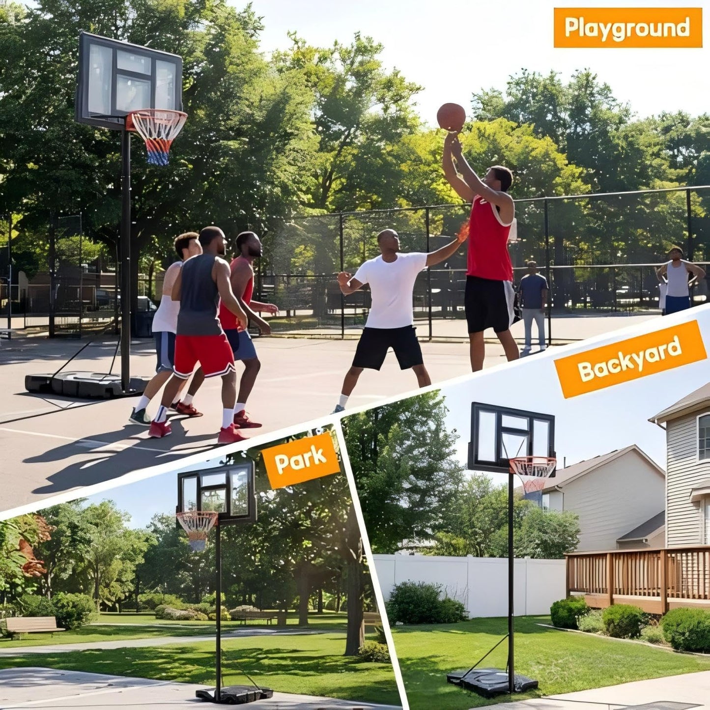 DUMOS 10FT Adjustable Height Portable Basketball Hoop Outdoor for Adult, 44 Inch Shatterproof Backboard w/Shock Absorbent Rim, Fillable Base, 2 Wheels for Swimming Pool/Indoor, Metal, Classic Black