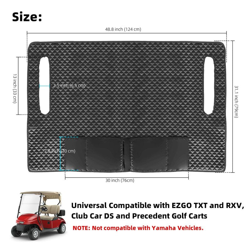 Roykaw Golf Cart Seat Cover, Golf Cart Seat Blanket w/Double Layer Universal Compatible with EZGO TXT RXV/Club Car DS Precedent 2 Seat Golf Carts, w/ 4 Storage Pockets, Easy to Use & Clean, Black