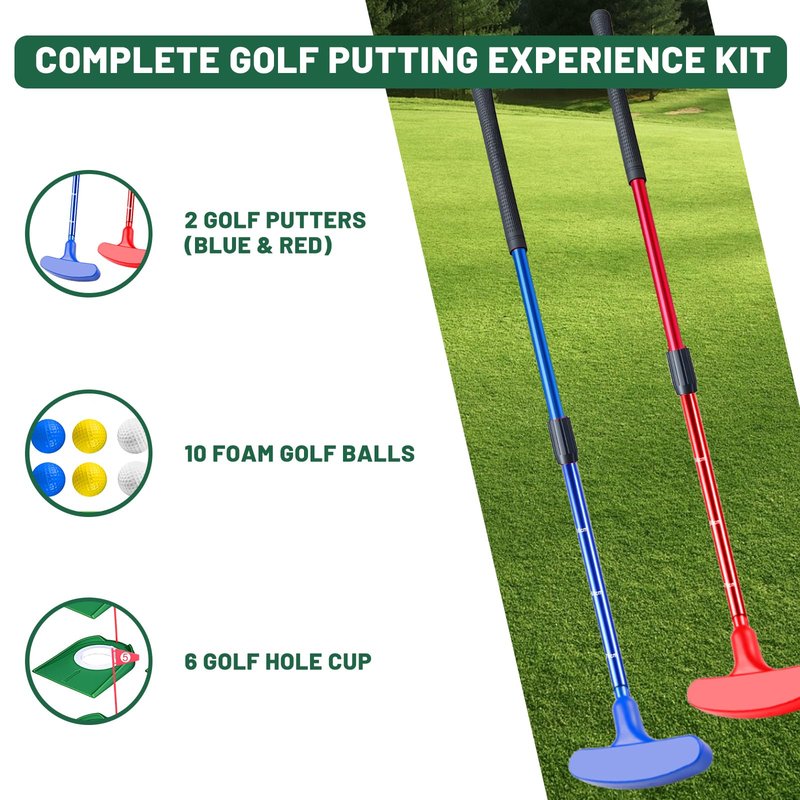 Shu-Ran Mini Putting Set, Build Your Own Course at Home, the Office or On the Green, Includes 6 Pack Golf Putting Cups with Flags, 2 Pack Mini Golf Clubs and 10 Pack Foam Golf Balls