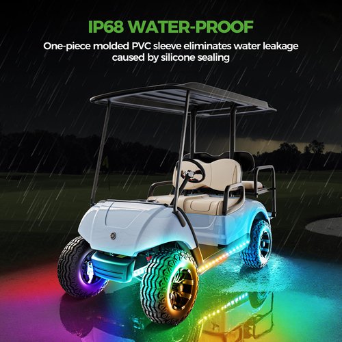 10L0L 4PCS Golf Cart Underbody Light Kit, Underglow LED Light Strip for Yamaha EZGO Club Car, 24 Modes Multicolor RGB Music Sync IP67 Waterproof