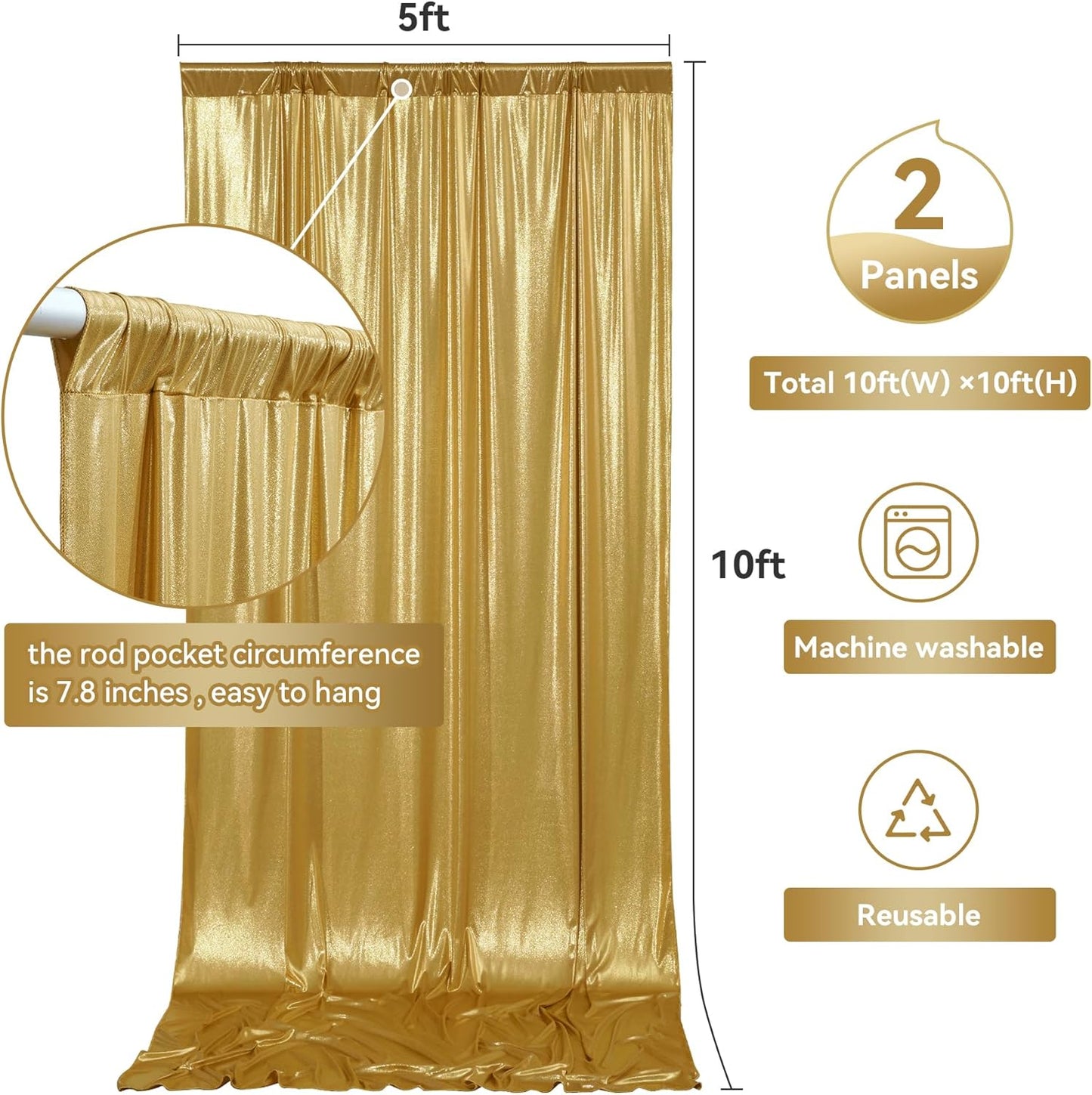 Skiennix Gold Sequin Backdrop Curtain Panels - Wrinkle-Free Glitter Drapes | 10x10 ft for Weddings & Parties