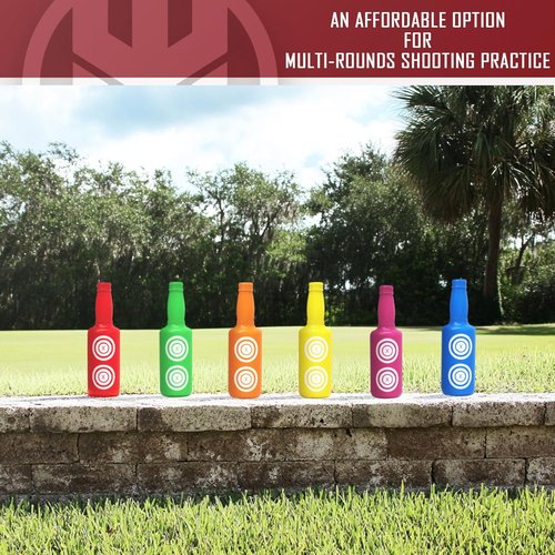KNINE OUTDOORS Shooting Targets - 6 Pack Plastic Bottles in Bright Colors with Hanging Rope for Airsoft & BB Gun Practice