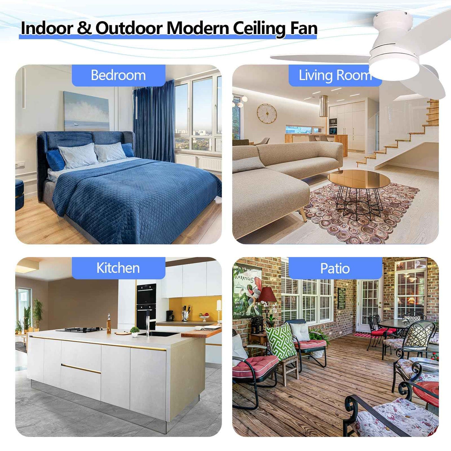 Le Breeze Luxus Flush Mount Ceiling Fans with Lights 42 Inch, 3 Blade LED Low Profile Ceiling Fans with Remote for Bedroom Living Room Patio, Dimmable, 3CCT, Quiet Reversible DC Motor, White