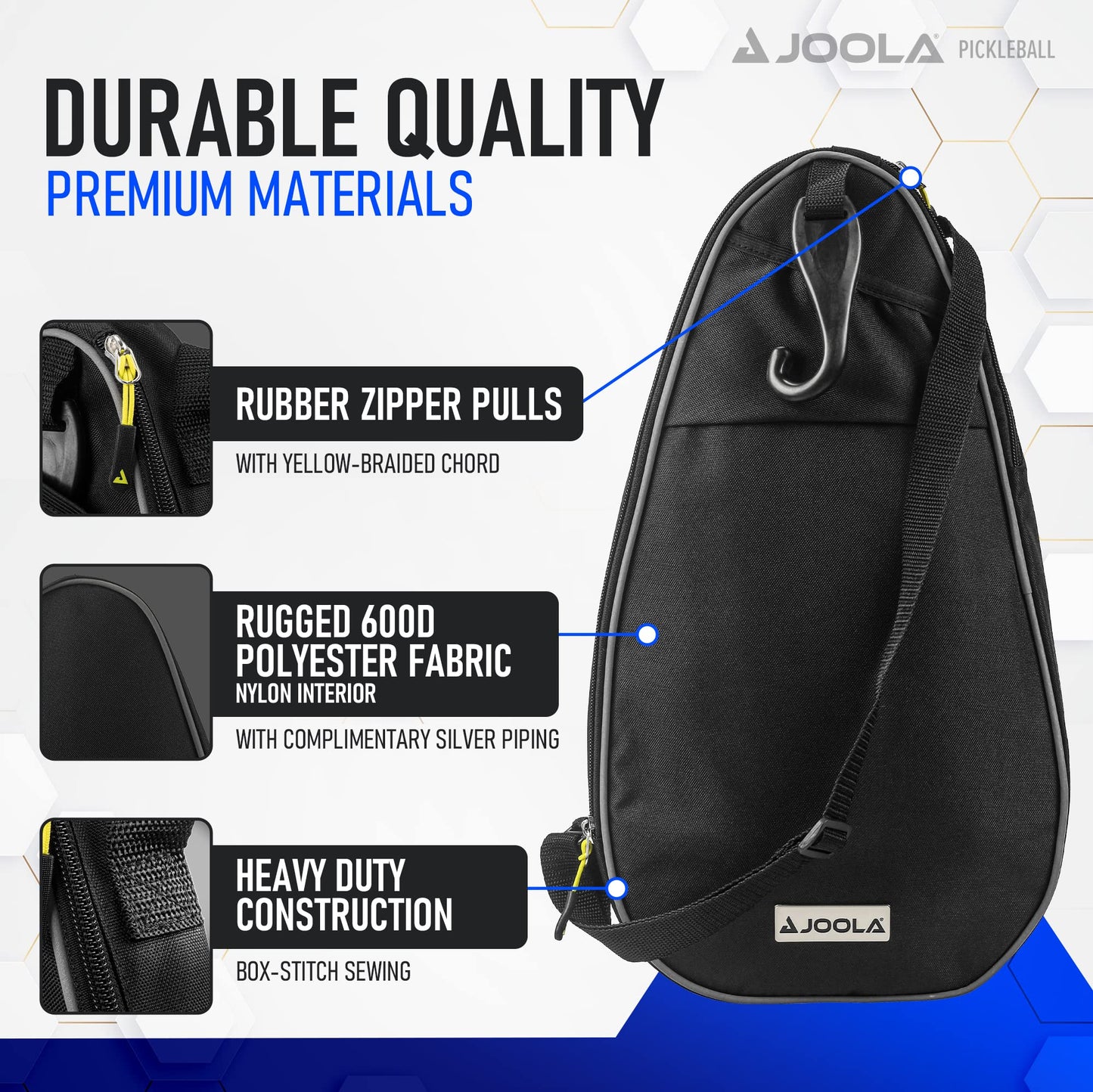 JOOLA Vision Duo Pickleball Cover and Bag - Sling Bag for Paddles & Accessories - Easily Fits Two Paddles, Two Pickleball Balls, & Small Accessories - Includes Hideaway Fence Hook - Black