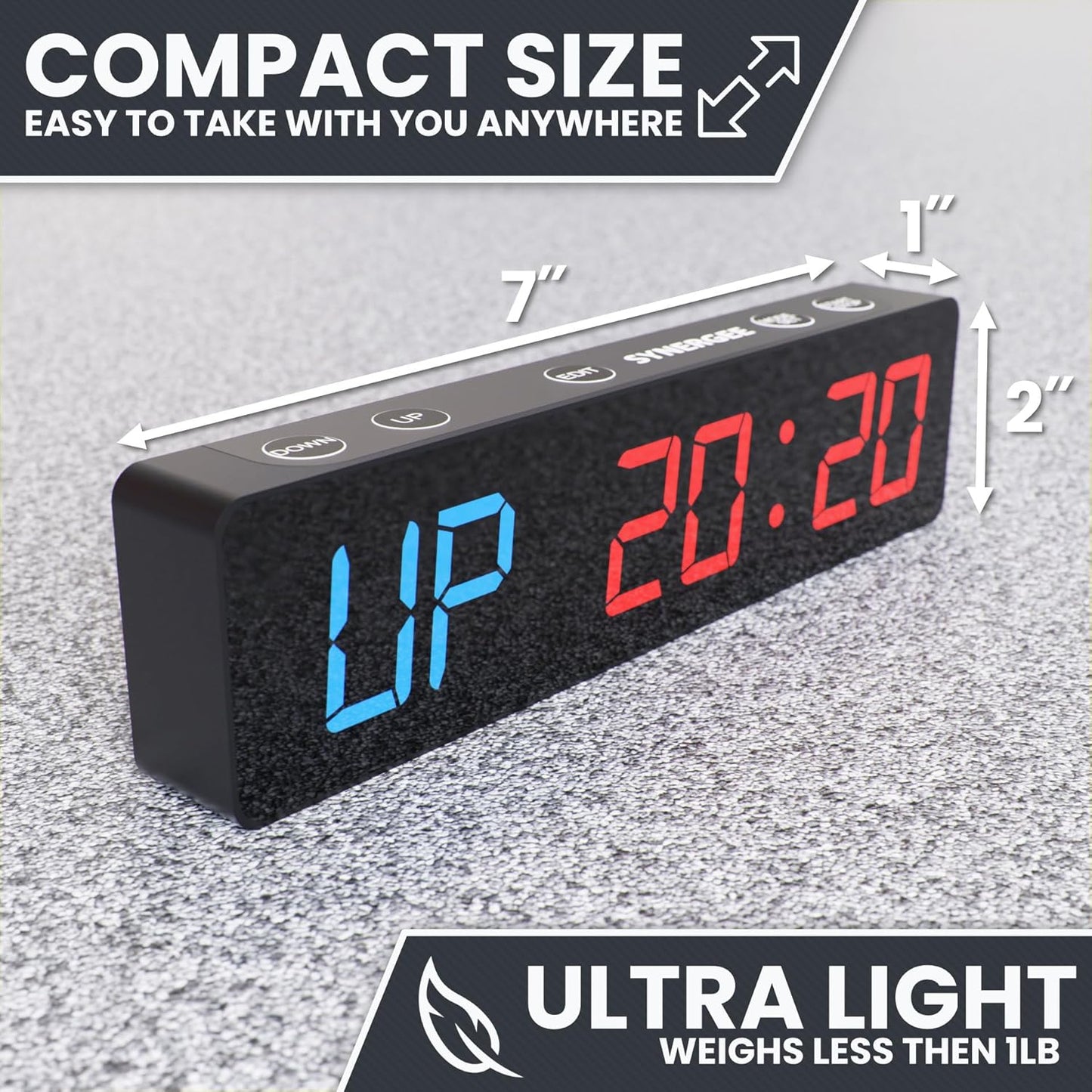 Synergee Magnetic Gym Timer Clock - Powerful LED Display, 30-Hour Battery Life | Ideal for Home Gym & Workouts