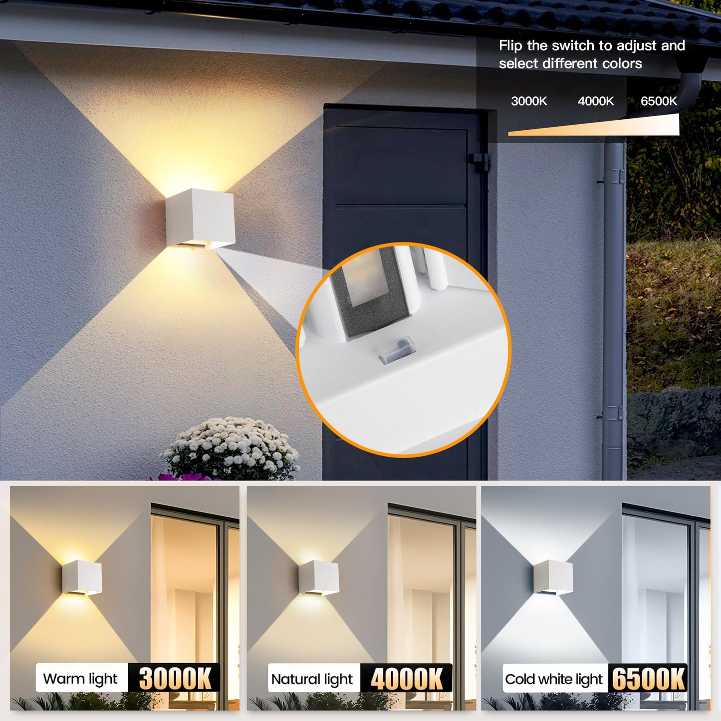 FUPE 15W 4Pack Led White Outdoor Wall Sconces Light Fixtures Modern Exterior/Interior Waterproof Porch Wall Mounted Lighting Outside Wall Lamps for Garden Shop Yard Patio Home Entryway Park Staircase