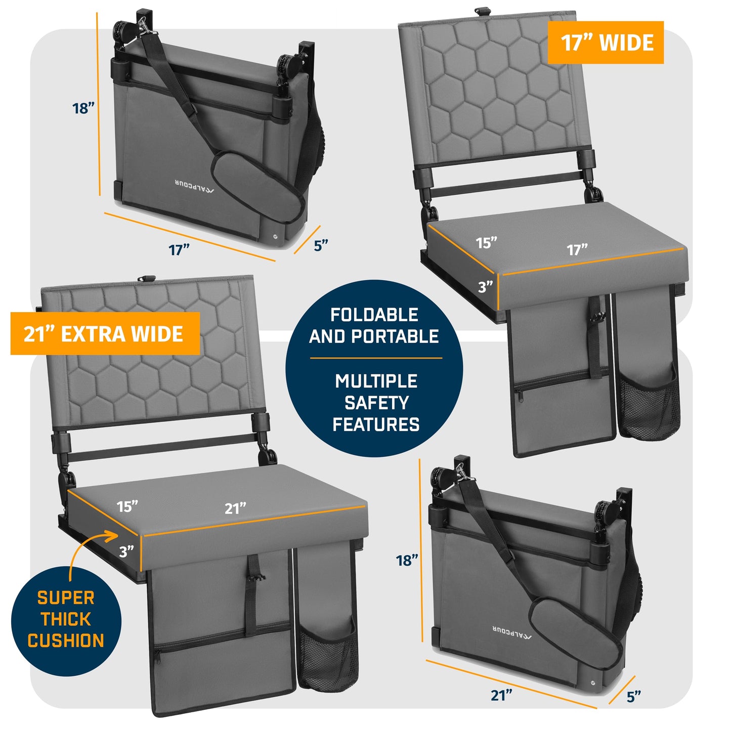 Folding Reclining Stadium Seats with Back Support for Bleachers, Bleacher Chairs with Back and Cushion Seating for Football, Camping Chair, Kayak Seat, Canoe, Paddle Board, Concerts, & Sports Events