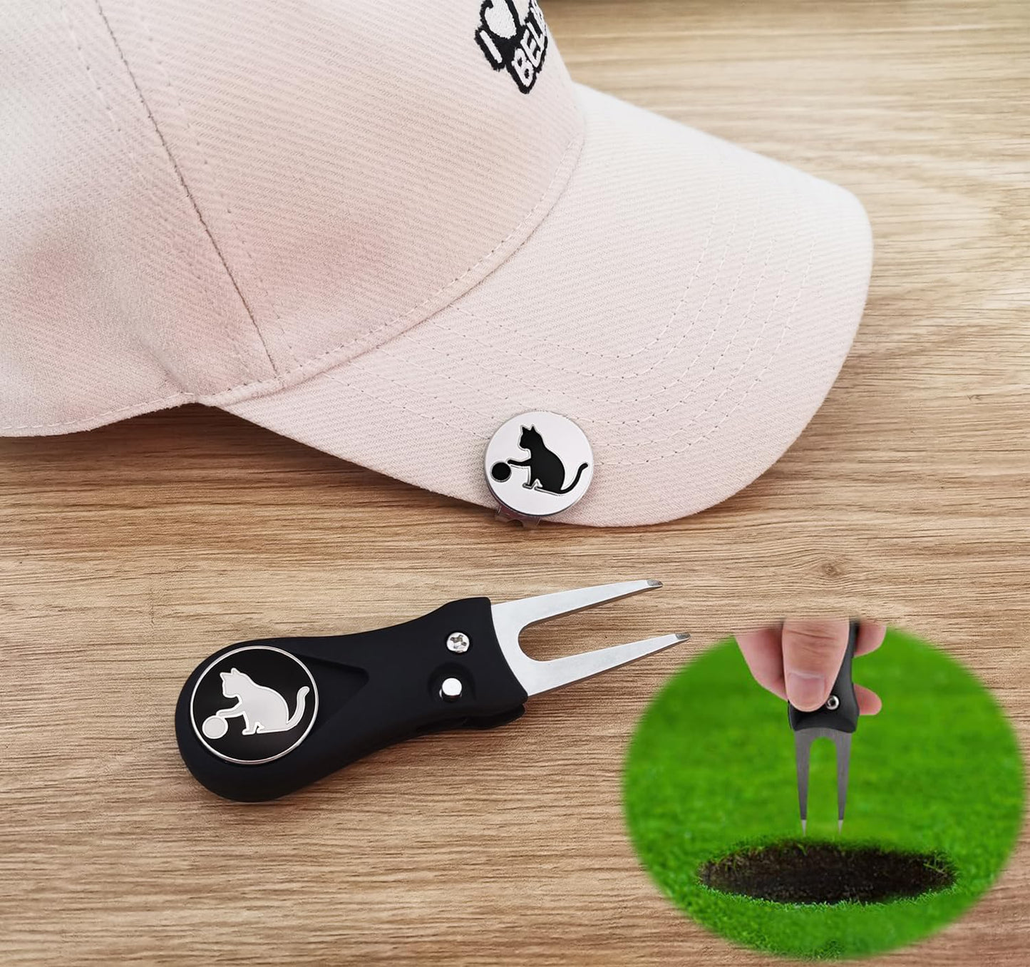 Adhere Golf Ball Markers Personlized Double Side Cute cat Logo Enamel with A Magnetic Hat Clips,A Premium Golf Gifts. (A-Ball Markers & Divot Tool Gift Set)
