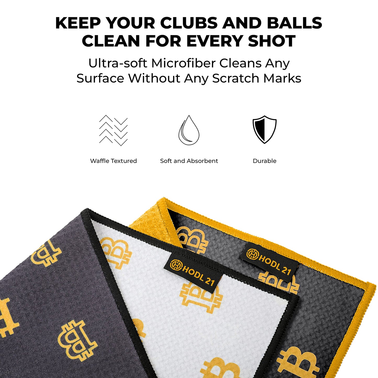 HODL 21 Golf Towel Bitcoin - Premium Towels Waffle Pattern with Two Sided Design - Heavy Duty Carabiner Clip to Secure to Golf Bags Golf Clubs and Ball Towel Accessories (Orange)