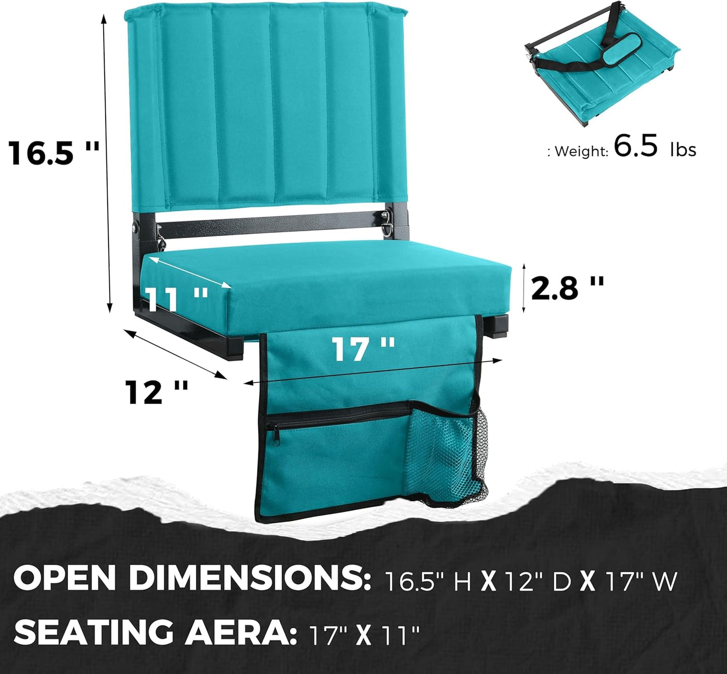 Sport Beats Stadium Seats - Comfortable Bleacher Chairs with Back Support & Cushion | Cyan, 1pc Regular - 17" W x 12" D x 16.5" H
