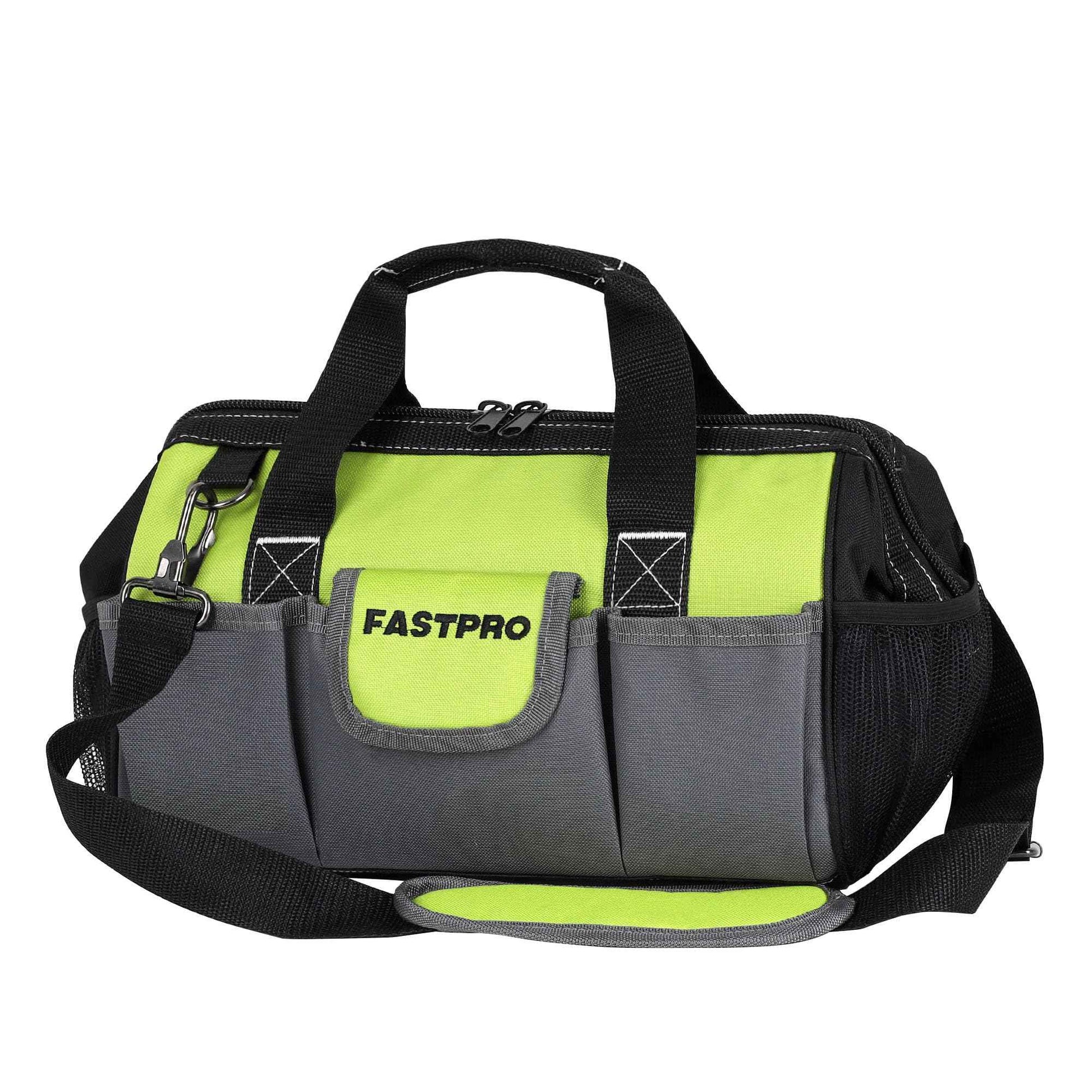 FASTPRO 13-inch Wide Mouth Tool Bag, Multi-pocket Tool Organizer with Adjustable Shoulder Strap