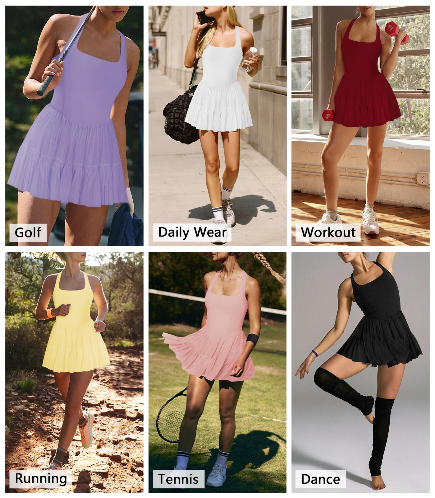 Hragc Women's Tennis Flowy Pleated Ruffle Athletic Dress for Women Halter Neck Sleeveless Mini Golf Dress with Shorts Pocket