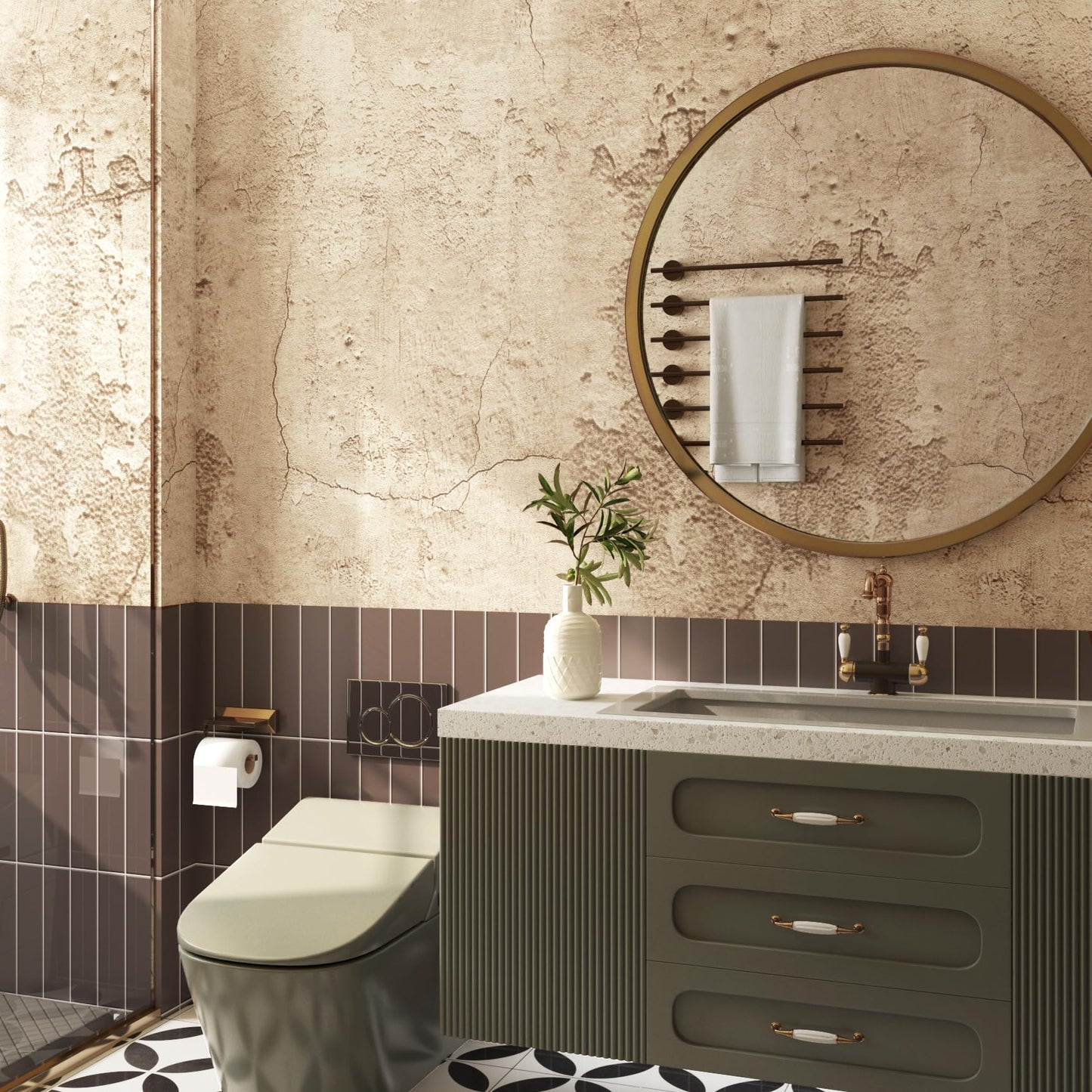 Livelynine Tan Concrete Wallpaper Peel and Stick Beige Tones Limewash Accent Wall Paper for Bedroom Bathroom Apartment Friendly Removable Cement Concrete Contact Paper for Walls Countertops 15.8x78.8"