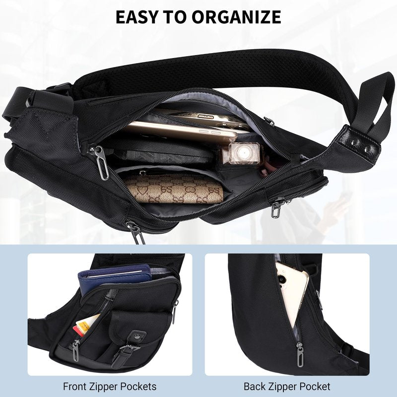 WITZMAN Sling Bag for Men Crossbody Bags Travel Slim Chest Bag One Strap Lightweight Casual Daypack (B702 Black)