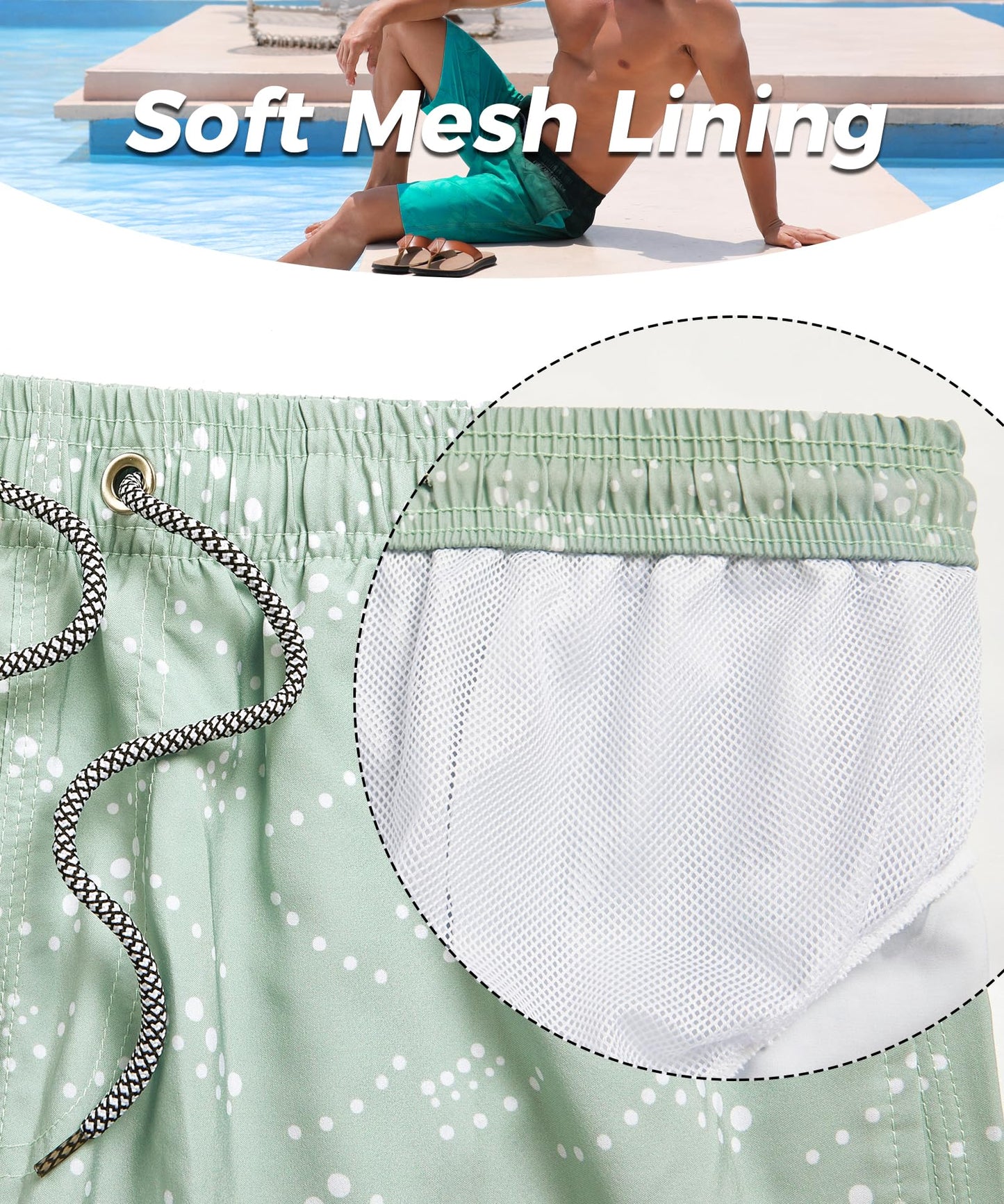 ELETOP Men's Swim Trunks Quick Dry Bathing Suit Swimming Board Shorts Mesh Lining Beach Swimwear Gradient Light Green L