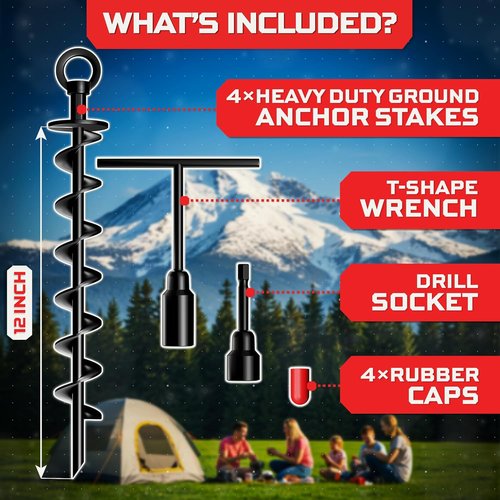 Happin® Trampoline Stakes - Heavy-Duty Ground Anchors | Galvanized Steel Spiral (4 Pack, Black)