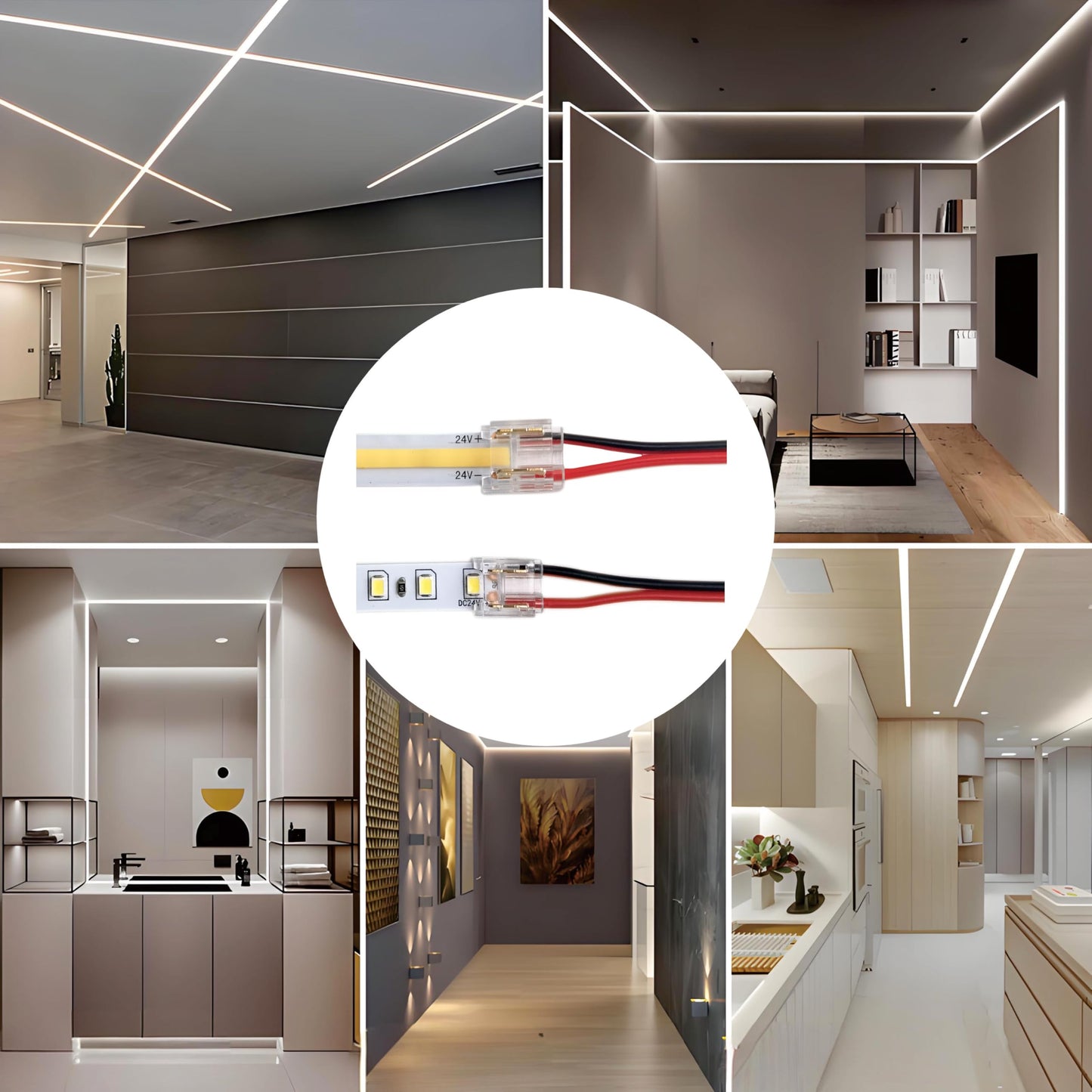 SWOTU 2Pin 10mm Strip & Wire Led Strip Light Connector for 10mm Width COB/SMD Single Color Led Strip