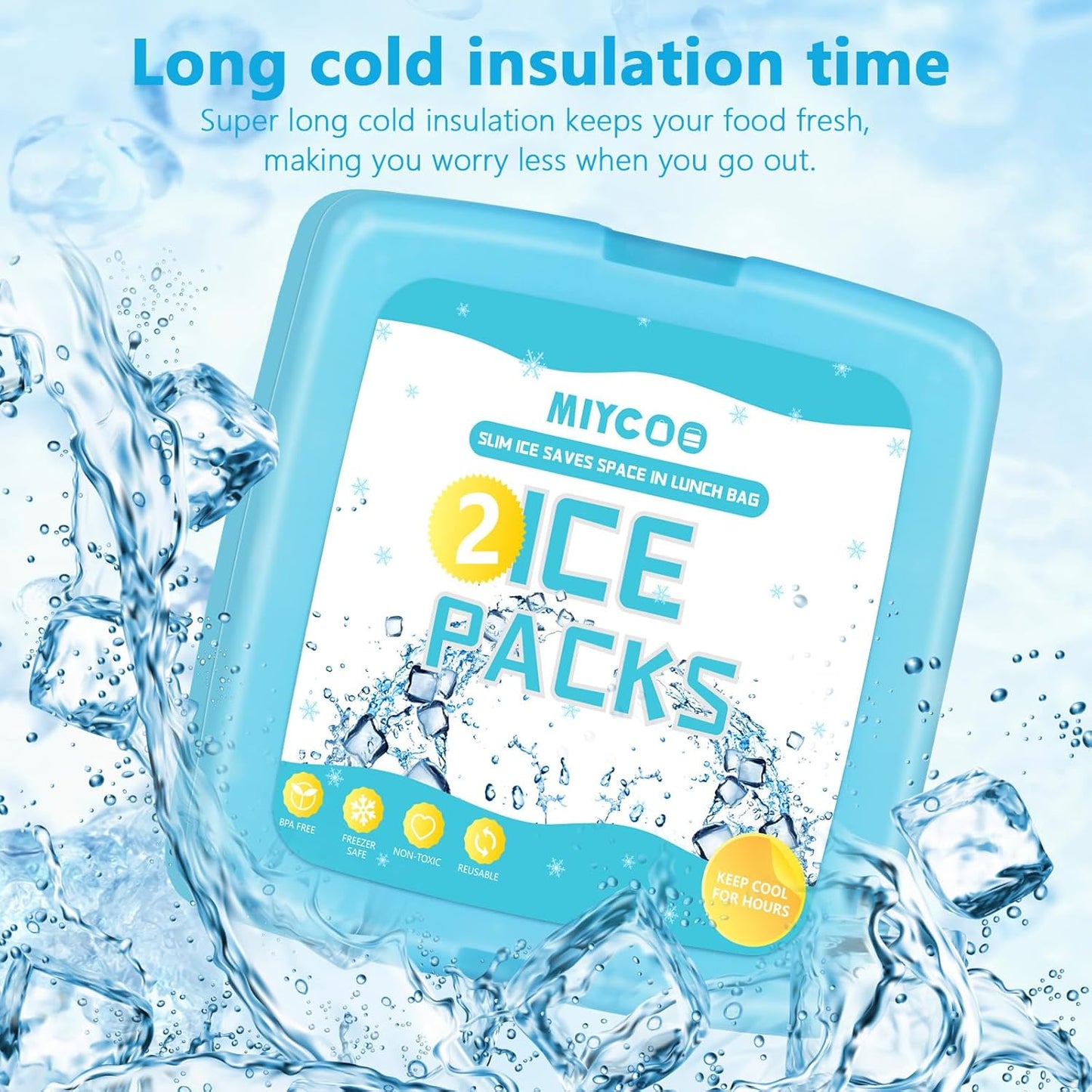 MIYCOO Ice Packs - Quick Freeze Reusable Slim Cool Packs for Lunch Boxes & Bags | Perfect for Beach, Camping, Fishing