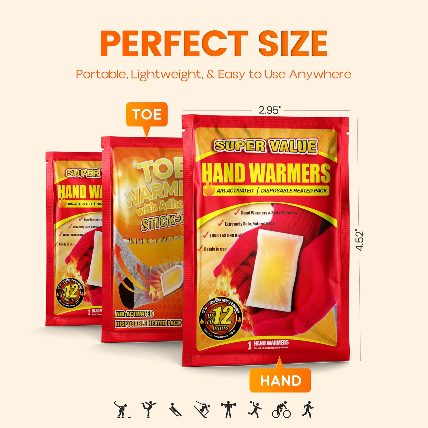 Hand Warmers Disposable 240Pcs, Long-Lasting Up to 12 Hours for Warm Body, Safe Portable for Hand and Foot, Heater for Camping, Fishing, Winter for Women Men Mom Dad