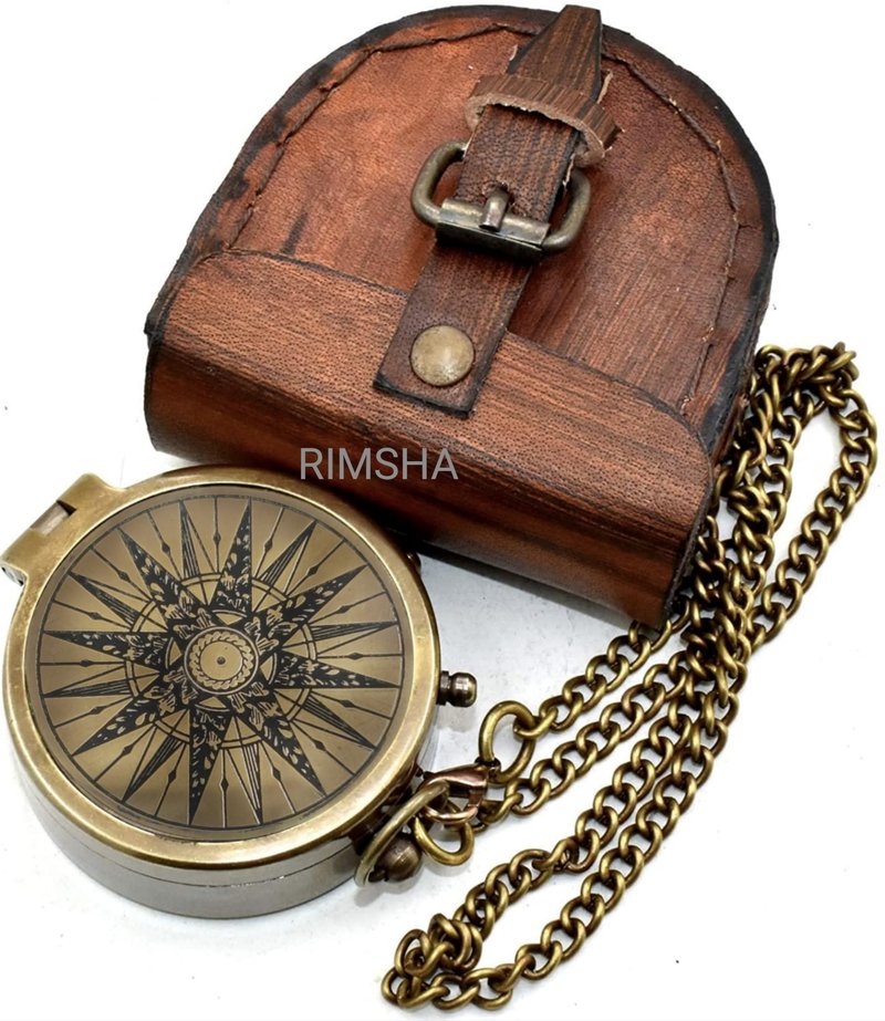 Military Compass for Hiking and Survival- Waterproof Brass Nautical Pocket Compass with Leather Carry Case & Chain for Camping Hunting Climbing Exploring Geology Outdoor Activities