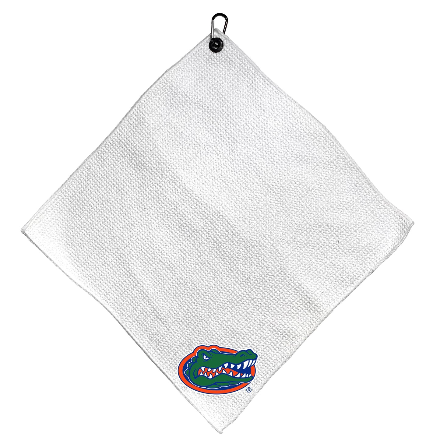 Team Golf NCAA Florida Microfiber Towel - 15" X 15" (White) with Carabiner Clip, Premium Microfiber with Deep Waffle Pockets - Superior Water Absorption and Quick Dry Golf Cleaning Towel