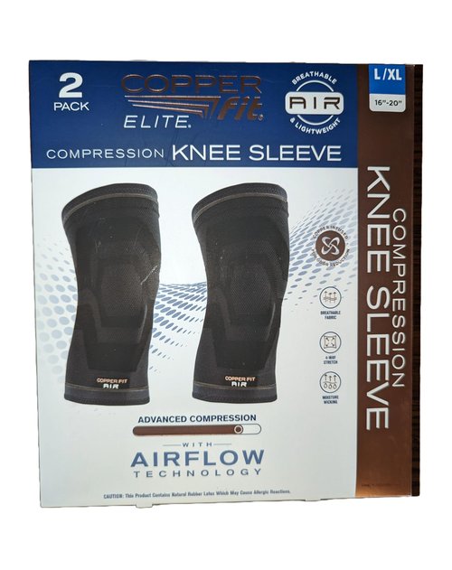 Copperfit Elite Air Knee Compression Support Knee Sleeve for Joint Pain and Arthritis Relief L/XL - 2 Pack, Large