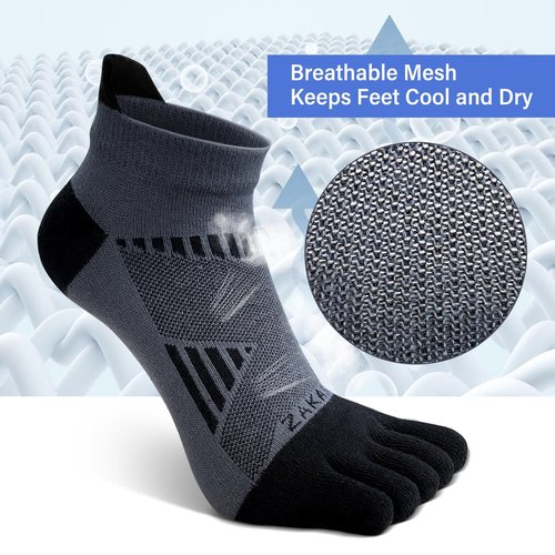 ZAKASA Toe Socks for Men Ankle: No Show Low Cut Five Finger Socks Cotton Breathable Athletic Running 4 Pairs Black 10-12